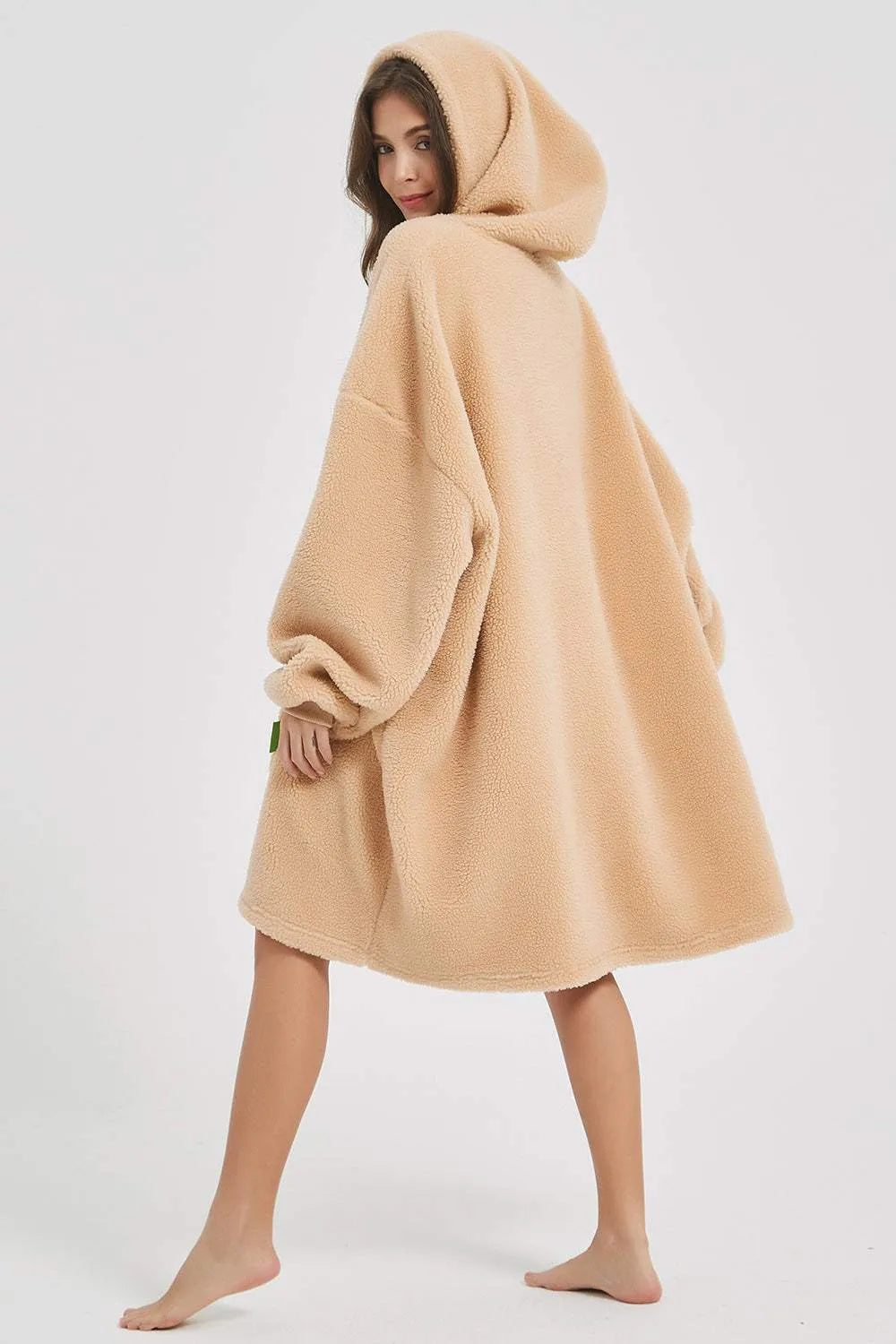 Lantern Sleeve Oversized Hooded Fuzzy Lounge Dress Sleep Dresses - Tophatter Daily Deals